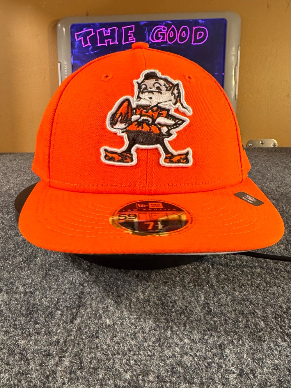 New Era Orange Fitted Cap with Cartoon Mascot Patch